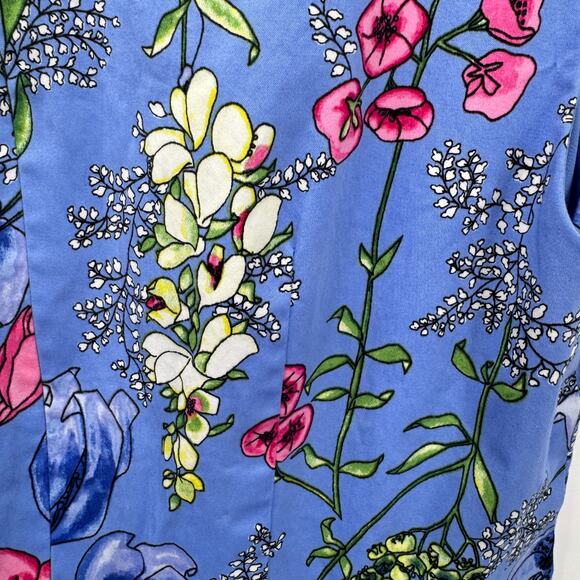 Talbots Dress Womens 12 Blue Floral Fit & Flare + Pockets Coastal Midi Zip Up - Picture 9 of 10